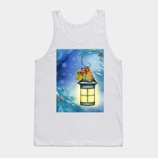 Vintage streetlight on winter background. Watercolor winter holidays illustration. Magic scenery print Tank Top